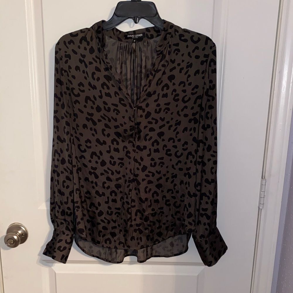 David Lerner | Long Sleeve Cheetah Print Blouse | Size Medium